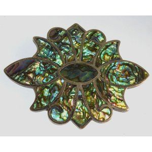 Mexican Sterling Silver & Colorful Abalone Shell Brooch Signed PC